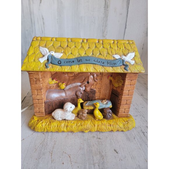 BB vintage ceramic nativity scene stable animals Jesus Xmas home decor - Picture 1 of 11